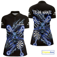 Load image into Gallery viewer, Personalized Blue Skeleton Thunder Lightning Women Dart Quarter- Zip Shirts Skull Dart Jerseys NYN2120