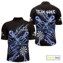 Load image into Gallery viewer, Personalized Blue Skeleton Thunder Lightning Men Dart Quarter- Zip Shirts Skull Dart Jerseys NYN2120
