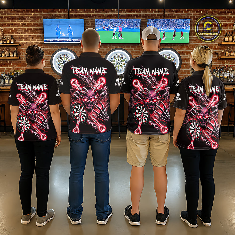 Personalized Red Skeleton Thunder Lightning Men Dart Polo Shirts Skull Dart Jerseys NYN2121