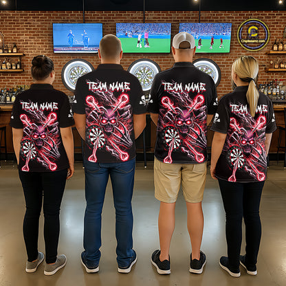 Personalized Red Skeleton Thunder Lightning Men Dart Polo Shirts Skull Dart Jerseys NYN2121