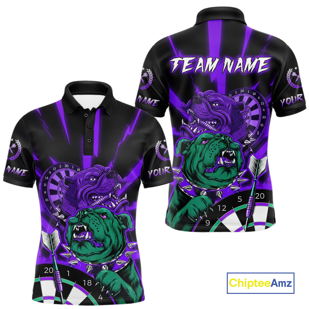 Custom Purple Neon Fierce Bulldog Thunder Men Darts Polo Shirt Funny Dart League Jerseys NYN2126