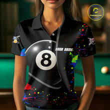 Load image into Gallery viewer, Colorful Splatter 8 Ball Pool Women Billiard Polo &amp; 1/4-Zip Shirt Custom Billiards Balls Attire NYN2392