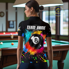 Load image into Gallery viewer, Colorful Splatter 8 Ball Pool Women Billiard Polo &amp; 1/4-Zip Shirt Custom Billiards Balls Attire NYN2392