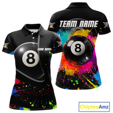Load image into Gallery viewer, Colorful Splatter 8 Ball Pool Women Billiard Polo &amp; 1/4-Zip Shirt Custom Billiards Balls Attire NYN2392