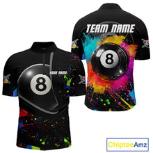 Load image into Gallery viewer, Colorful Splatter 8 Ball Pool Men Billiard Polo &amp; 1/4-Zip Shirt Custom Billiards Balls Attire NYN2392