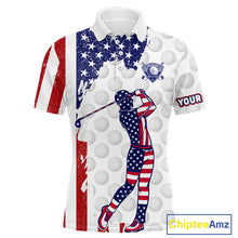 Load image into Gallery viewer, Custom Patriotic Golf Polo Shirts, Grunge US Flag Golf Ball White Men Best Golf Clothing Shirts NYN2991