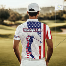 Load image into Gallery viewer, Custom Patriotic Golf Polo Shirts, Grunge US Flag Golf Ball White Men Best Golf Clothing Shirts NYN2991
