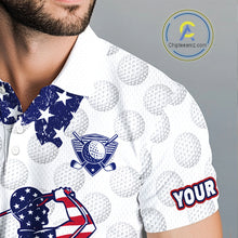 Load image into Gallery viewer, Custom Patriotic Golf Polo Shirts, Grunge US Flag Golf Ball White Men Best Golf Clothing Shirts NYN2991