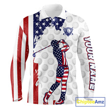 Load image into Gallery viewer, Custom Patriotic Golf Polo Shirts, Grunge US Flag Golf Ball White Men Best Golf Clothing Shirts NYN2991