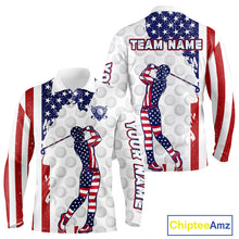 Load image into Gallery viewer, Custom Patriotic Golf Polo Shirts, Grunge US Flag Golf Ball White Men Best Golf Clothing Shirts NYN2991
