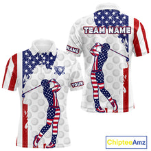 Load image into Gallery viewer, Custom Patriotic Golf Polo Shirts, Grunge US Flag Golf Ball White Men Best Golf Clothing Shirts NYN2991