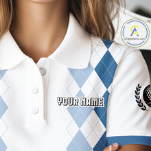 Load image into Gallery viewer, Womens Argyle Pattern Golf Polo Shirts, Blue Argyle Golf Attire Custom Golf Clubs Pattern Upf Shirts NYN2999