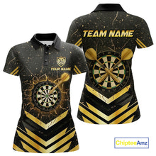 Load image into Gallery viewer, Black And Gold Dartboard Women Dart Polo &amp; 1/4-Zip Shirt Custom Cracked Dart Jersey For Darters NYN3002