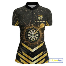 Load image into Gallery viewer, Black And Gold Dartboard Women Dart Polo &amp; 1/4-Zip Shirt Custom Cracked Dart Jersey For Darters NYN3002