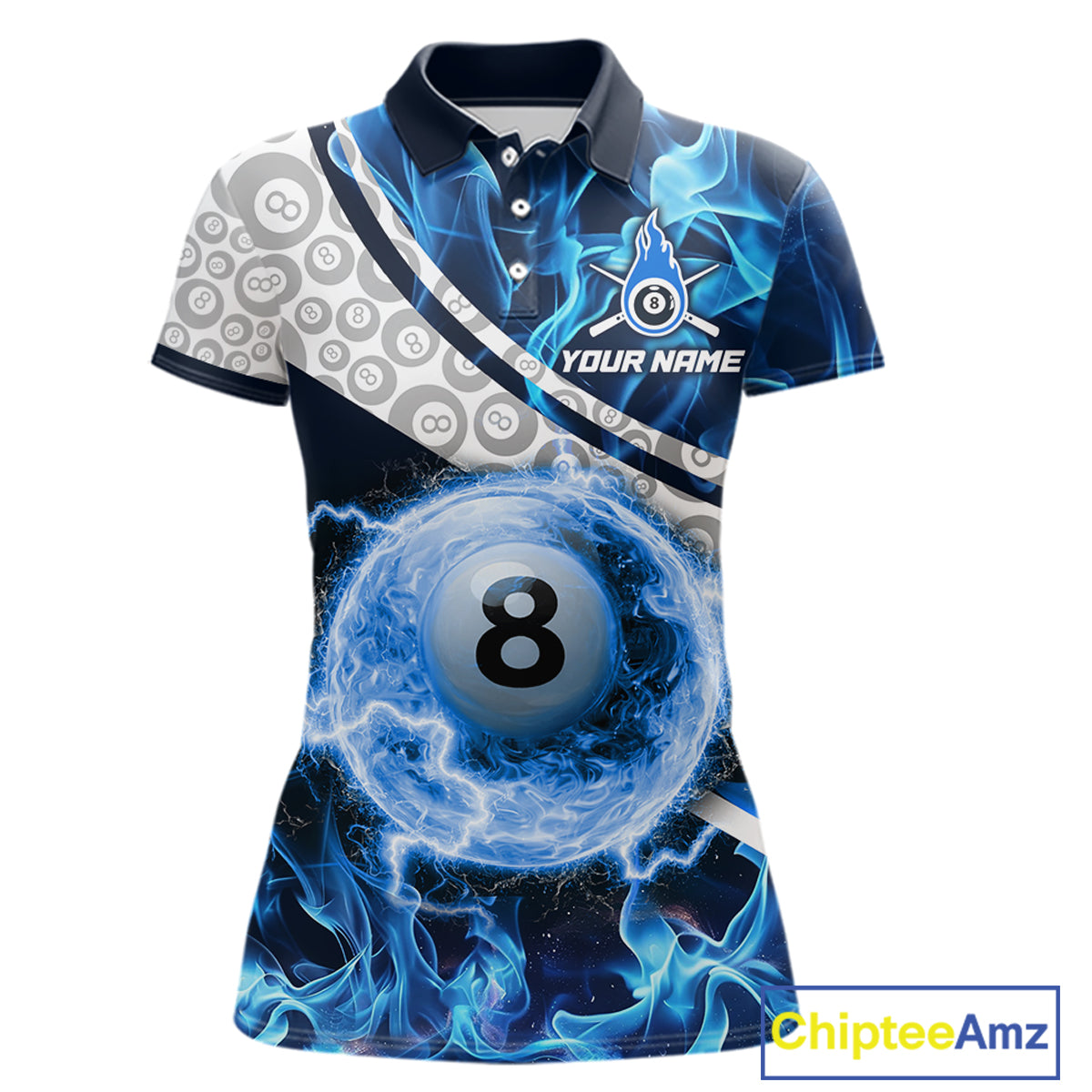 Personalized Blue Flaming Thunder 8 Ball Pool Billiard Shirts For Women Billiard Attire Gifts NYN2802