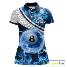 Load image into Gallery viewer, Personalized Blue Flaming Thunder 8 Ball Pool Billiard Shirts For Women Billiard Attire Gifts NYN2802