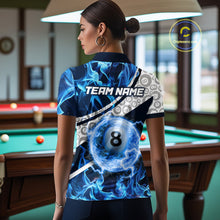 Load image into Gallery viewer, Personalized Blue Flaming Thunder 8 Ball Pool Billiard Shirts For Women Billiard Attire Gifts NYN2802