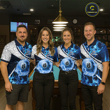 Load image into Gallery viewer, Personalized Blue Flaming Thunder 8 Ball Pool Billiard Shirts For Women Billiard Attire Gifts NYN2802
