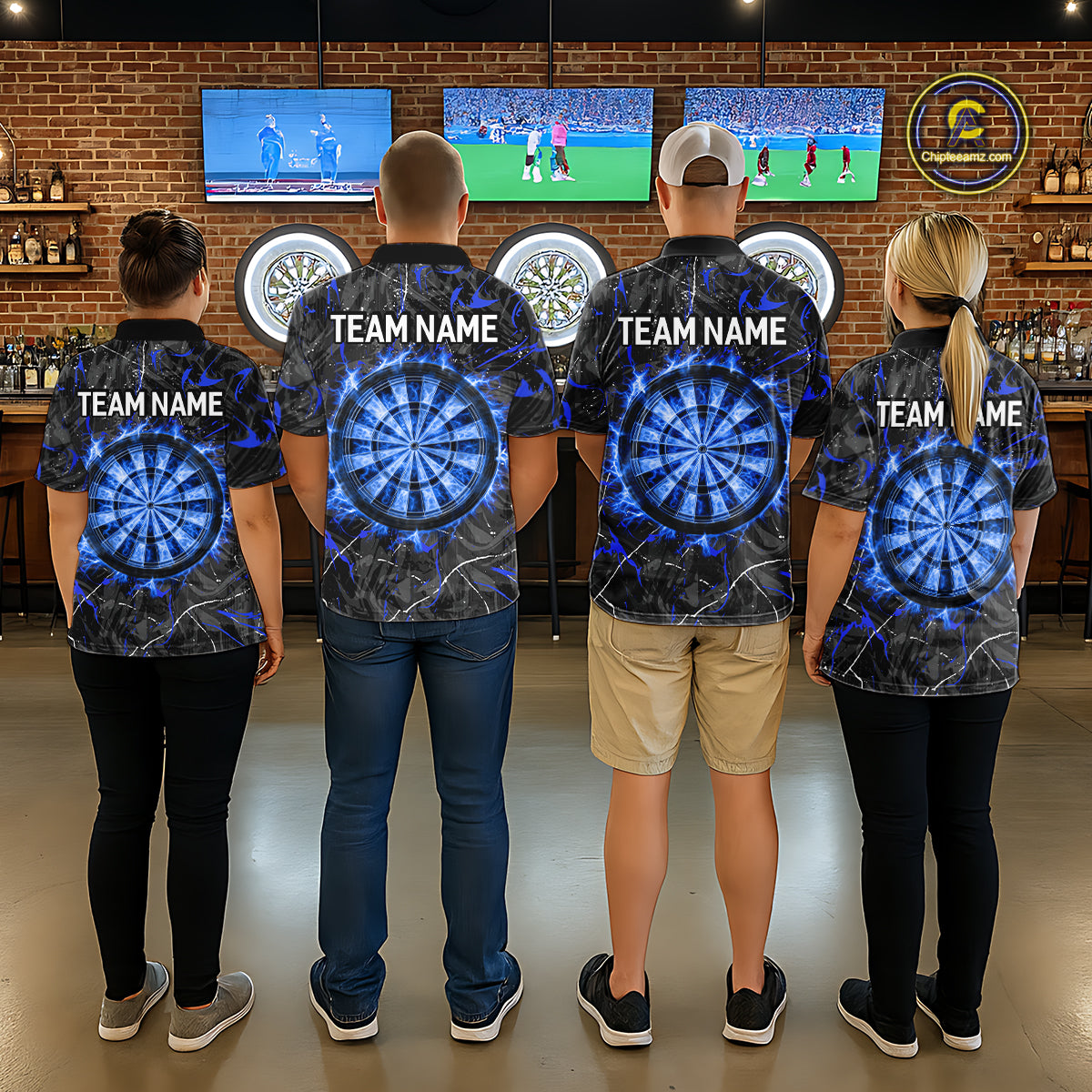 Custom Grey Blue Flaming Dartboard Darts Men Polo & 1/4-Zip Shirts Dart Team Jerseys NYN2806