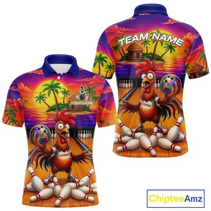 Funny Colorful Rooster Bowling Jerseys For Men Custom Summer Bowling Shirt Team Attire NYN3183