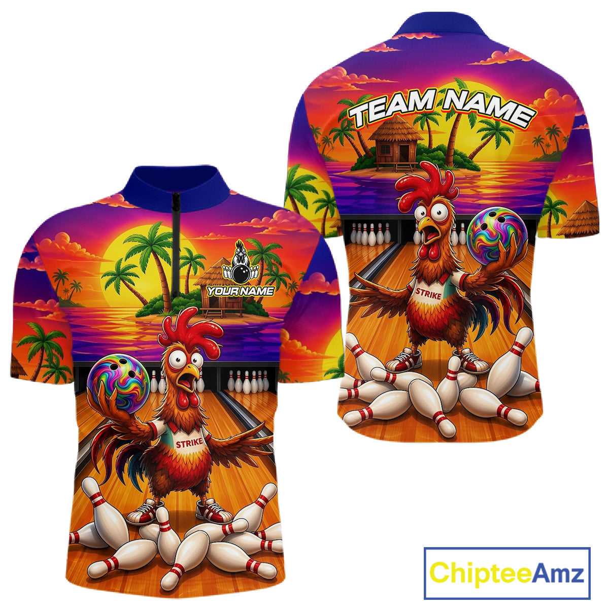 Funny Colorful Rooster Bowling Jerseys For Men Custom Summer Bowling Shirt Team Attire NYN3183