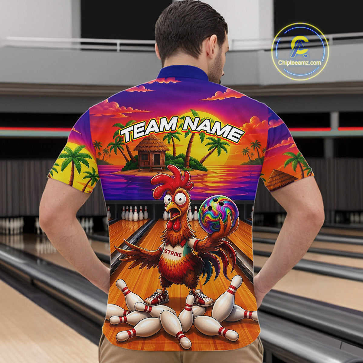 Funny Colorful Rooster Bowling Jerseys For Men Custom Summer Bowling Shirt Team Attire NYN3183