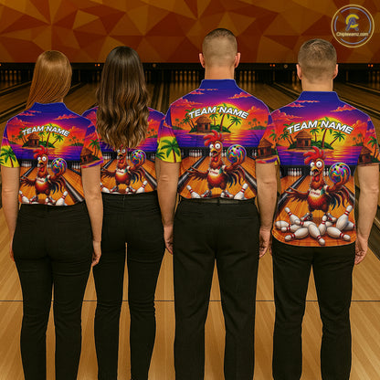 Funny Colorful Rooster Bowling Jerseys For Women Custom Summer Bowling Shirt Team Attire NYN3183