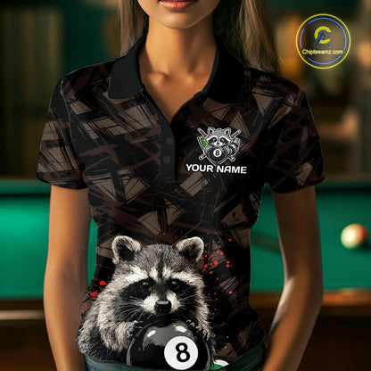 Billiard 8 Ball Raccoon Funny Pool Shirt For Women Custom Brown Brush Team Billiard Attire NYN3444