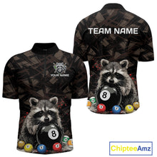 Load image into Gallery viewer, Billiard 8 ball raccoon funny pool shirt for men custom brown brush team attire