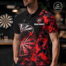 Load image into Gallery viewer, Personalized Camouflage Cracked Black And Red Dartboard Men Polo &amp; 1/4-Zip Shirts Dart Team Jerseys NYN2809