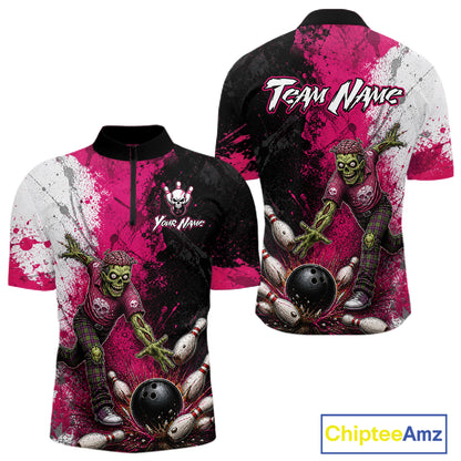 Grunge Black, White And Pink Zombie Men Bowling Shirts Personalized Skull Bowling Team Outfits NYN3188
