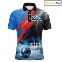 Load image into Gallery viewer, Thunder lightning bowling polo quarter zip shirt for men blue smoke bowling jersey
