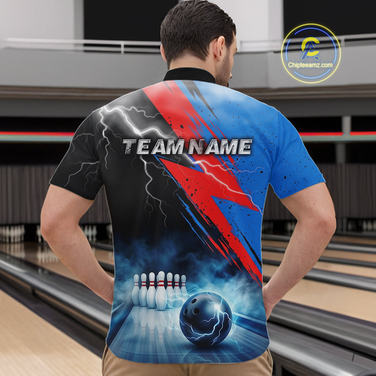 Thunder Lightning Bowling Polo 1/4-Zip Shirts For Men Custom Blue Smokes Team Bowling Jerseys NYN3453