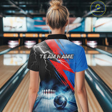 Load image into Gallery viewer, Thunder Lightning Bowling Polo 1/4-Zip Shirts For Women Custom Blue Smokes Team Bowling Jerseys NYN3453