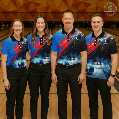 Thunder Lightning Bowling Polo 1/4-Zip Shirts For Men Custom Blue Smokes Team Bowling Jerseys NYN3453