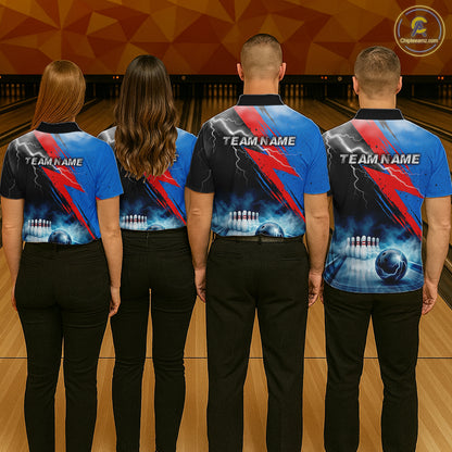 Thunder Lightning Bowling Polo 1/4-Zip Shirts For Men Custom Blue Smokes Team Bowling Jerseys NYN3453