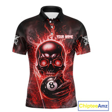 Load image into Gallery viewer, Red Flames Skull Hoding 8 Ball Pool Men Polo &amp; 1/4-Zip Shirt Custom Billiards Ball Jerseys NYN2428