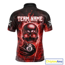 Load image into Gallery viewer, Red Flames Skull Hoding 8 Ball Pool Men Polo &amp; 1/4-Zip Shirt Custom Billiards Ball Jerseys NYN2428