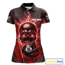 Load image into Gallery viewer, Red Flames Skull Hoding 8 Ball Pool Women Polo &amp; 1/4-Zip Shirt Custom Billiards Ball Jerseys NYN2428