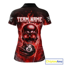 Load image into Gallery viewer, Red Flames Skull Hoding 8 Ball Pool Women Polo &amp; 1/4-Zip Shirt Custom Billiards Ball Jerseys NYN2428