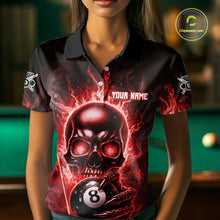 Load image into Gallery viewer, Red Flames Skull Hoding 8 Ball Pool Women Polo &amp; 1/4-Zip Shirt Custom Billiards Ball Jerseys NYN2428