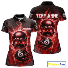 Load image into Gallery viewer, Red Flames Skull Hoding 8 Ball Pool Women Polo &amp; 1/4-Zip Shirt Custom Billiards Ball Jerseys NYN2428