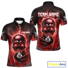 Load image into Gallery viewer, Red Flames Skull Hoding 8 Ball Pool Men Polo &amp; 1/4-Zip Shirt Custom Billiards Ball Jerseys NYN2428