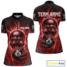 Load image into Gallery viewer, Red Flames Skull Hoding 8 Ball Pool Women Polo &amp; 1/4-Zip Shirt Custom Billiards Ball Jerseys NYN2428