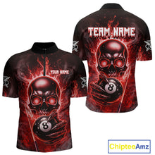 Load image into Gallery viewer, Red Flames Skull Hoding 8 Ball Pool Men Polo &amp; 1/4-Zip Shirt Custom Billiards Ball Jerseys NYN2428