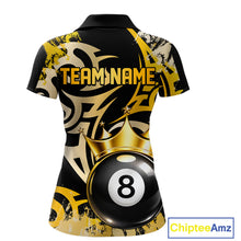 Load image into Gallery viewer, Gold Tribal Crown 8 Ball Pool Women Polo &amp; 1/4-Zip Team Shirt Custom Billiards Ball Jerseys NYN2429