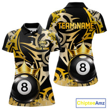 Load image into Gallery viewer, Gold Tribal Crown 8 Ball Pool Women Polo &amp; 1/4-Zip Team Shirt Custom Billiards Ball Jerseys NYN2429