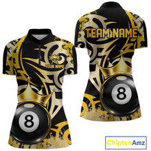 Load image into Gallery viewer, Gold Tribal Crown 8 Ball Pool Women Polo &amp; 1/4-Zip Team Shirt Custom Billiards Ball Jerseys NYN2429
