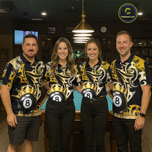 Load image into Gallery viewer, Gold Tribal Crown 8 Ball Pool Men Polo &amp; 1/4-Zip Team Shirt Custom Billiards Ball Jerseys NYN2429