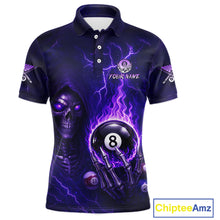 Load image into Gallery viewer, Fire Flame Purple 8 Ball Pool Billiard Team Shirt For Men Custom Grim Reaper Billiard Jerseys NYN2438